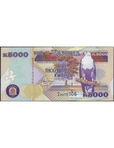 ZAMBIE 5000 KWACHA 1992 SERIE FA NEUF W41a