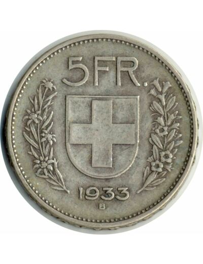 SUISSE 5 FRANCS 1933 B TB+