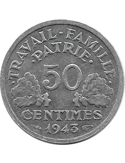 FRANCE 50 CENTIMES BAZOR 1943 B TTB