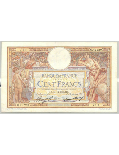 FRANCE 100 FRANCS MERSON SANS LOM SERIE O.42220 14-12-1933 TTB+
