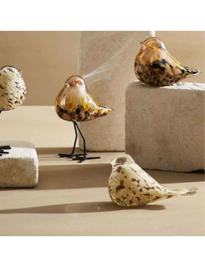 Presse papier oiseau verre beige doré 14x6x8cm