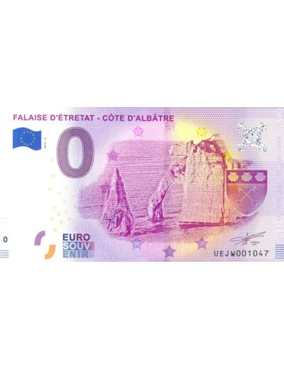 76 ETRETAT 2019-3 FALAISE D'ETRETAT COTE D'ALBATRE BILLET SOUVENIR 0 EURO