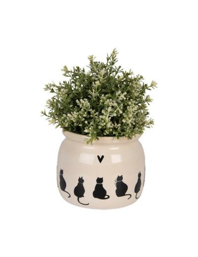 Pot de fleurs chats noirs céramique 16x16x13cm