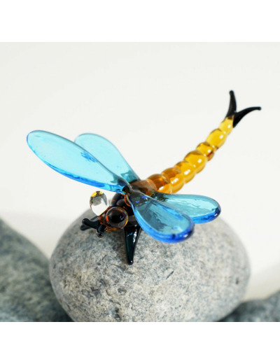 Figurine Miniature Libellule Orange Verre 7x7x3cm