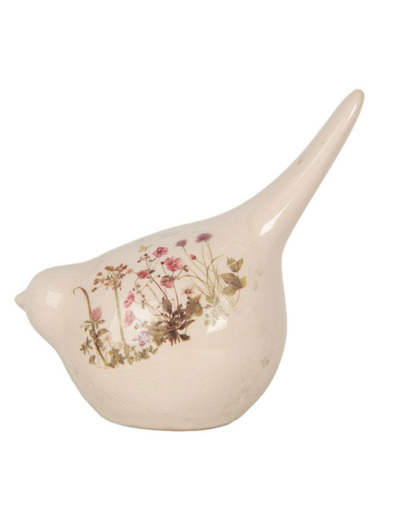 Oiseau céramique beige rose 17x11x18cm
