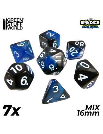 Accessoires Jeu - Dés - Dices - Mix x 7pcs Bleu Marbre - copie