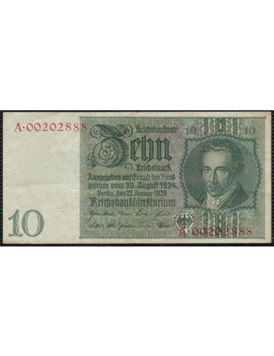 ALLEMAGNE 10 REICHSMARK 22-01-1929 SERIE A TTB+ (W180b)