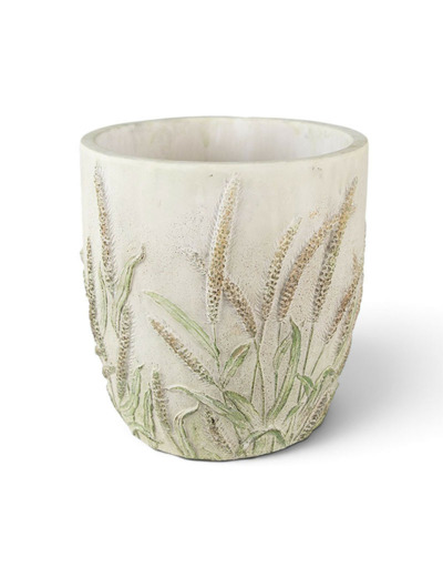 Pot de fleurs pierre tiges de blé beige vert 20x20cm