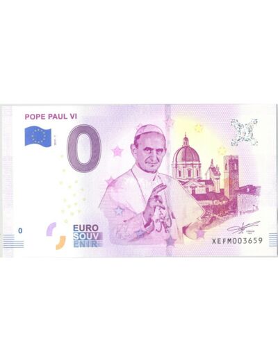 ALLEMAGNE 2019-1 POPE PAUL VI BILLET SOUVENIR 0 EURO TOURISTIQUE  NEUF
