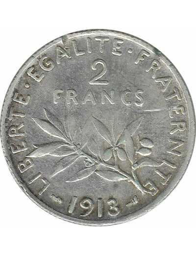 FRANCE 2 FRANCS SEMEUSE 1913 TTB+ coups