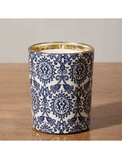 Bougie Antoinette bleue et blanche céramique 9x10cm