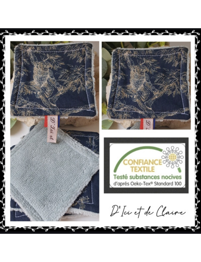 10 Lingettes de Toilette motif Toile de Jouy