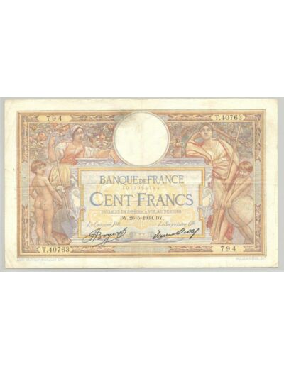 FRANCE 100 FRANCS MERSON SANS LOM SERIE T.40763 26-5-1933 TTB