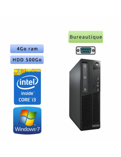 Lenovo ThinkCenter M72e SFF - Windows 7 - i3 4Go 500Go - Port Serie - Poste Bureautique Faible encombrement