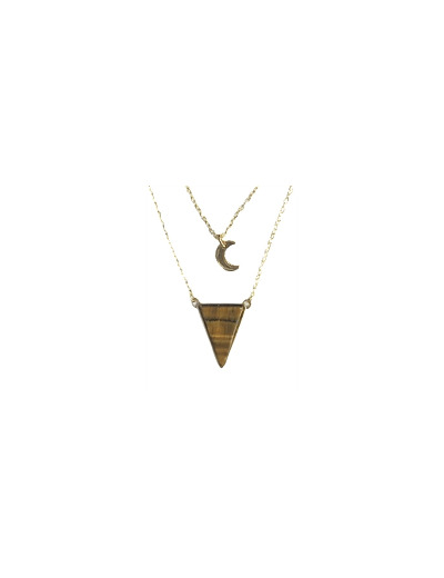 Collier Triangle et lune Œil de Tigre