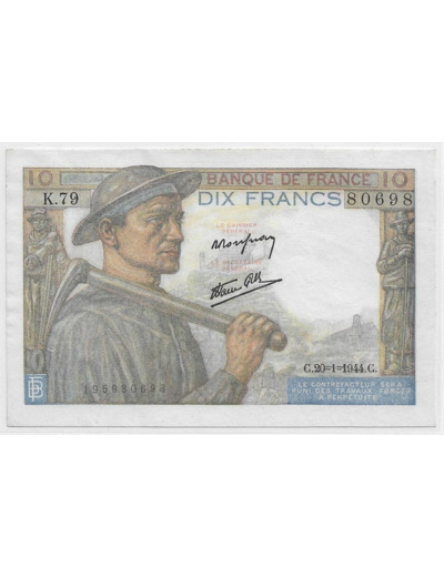 FRANCE 10 FRANCS MINEUR SERIE K.79 20-1-1944 SPL