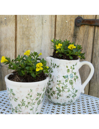 Pot de fleurs d'intérieur vert et beige en céramique 12x10cm