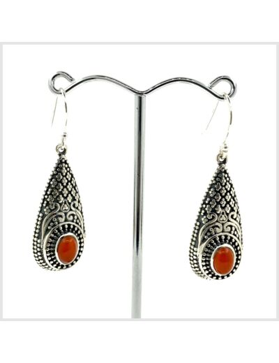 Boucles d'oreilles Cornaline et Argent Massif