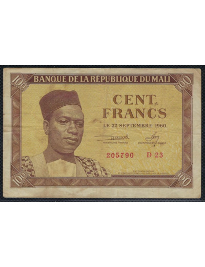 MALI 100 FRANCS 22 SEPTEMBRE 1960 D23 TTB