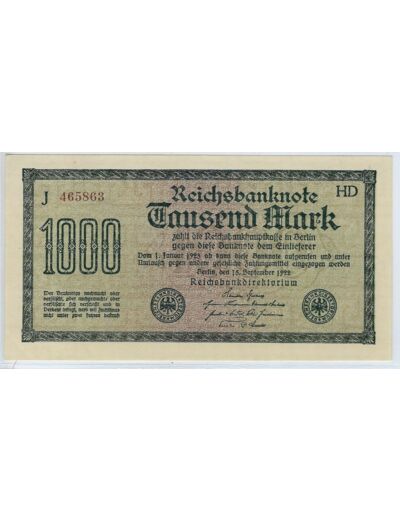 ALLEMAGNE 1000 MARK 15 SEPTEMBRE 1922 SERIE J SUP