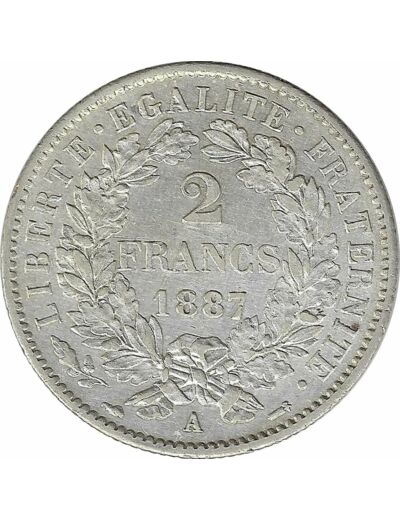 FRANCE 2 FRANCS CERES 1887 A TTB+ coups