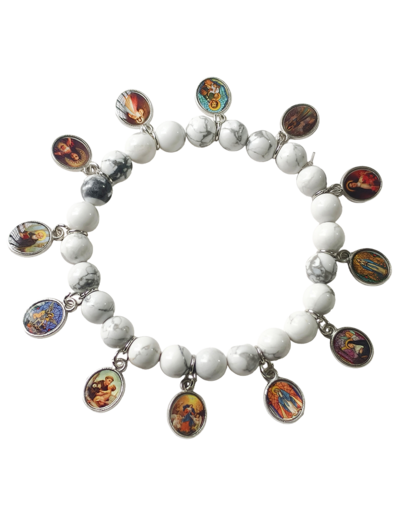 Bracelet élastique 12 Saints en Pierre coloris Turquoise Blanche