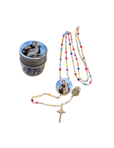 Chapelet Perles verre 2/3mm sur Chaine Argentée - SAINT ANTOINE