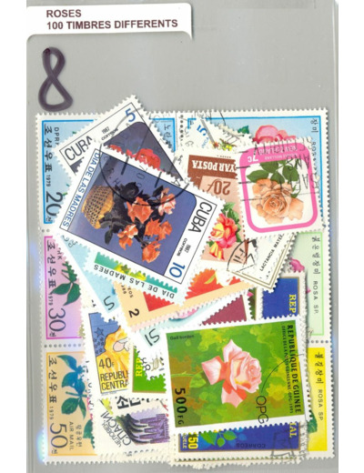 100 TIMBRES ROSES DIFFERENTS NEUF ET OBLITERES *8