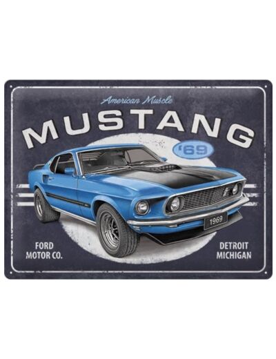 Plaque métal - Ford Mustang 69 - 30x40cm - Déco Us - Nostalgic Art