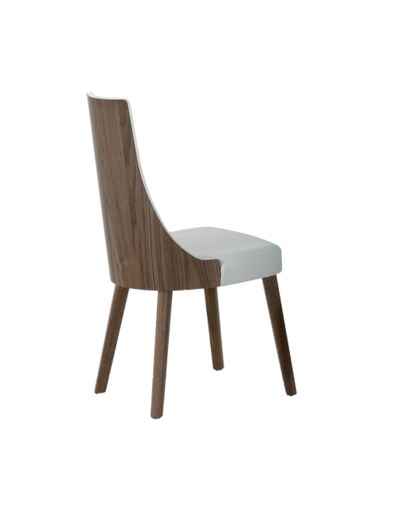 Chaise écopelle MILA blanc structure bois placage noyer