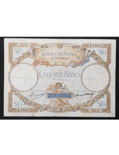 FRANCE 50 FRANCS L.O. MERSON 14-12-1933 K.14511 TB+ F 16/04