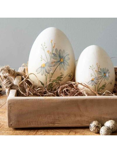 Décoration œuf terre cuite fleurs 10x14cm