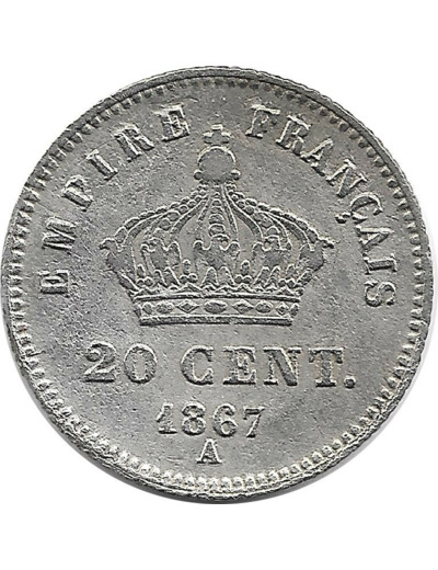 FRANCE 20 CENTIMES NAPOLEON III 1867 A TTB