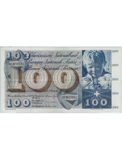 SUISSE 100 FRANCS FRANKEN 15-01-1969 SERIE 65M TTB+