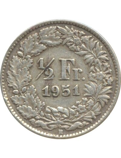 SUISSE 1/2 FRANC 1951 B TTB N1