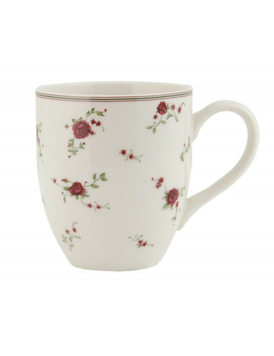 Mug beige en céramique motifs fleurs 11x8x9cm