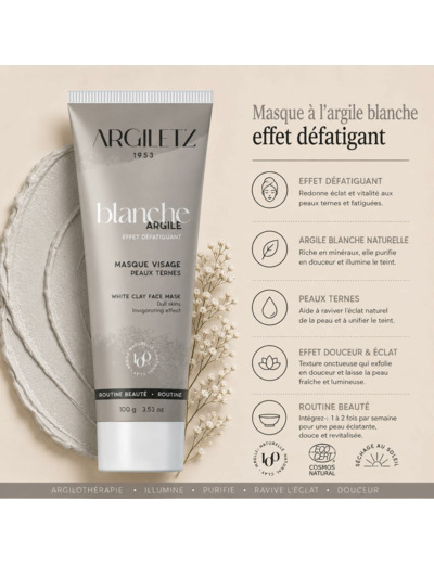 Masque argile blanche 100g LABO ARGILETZ