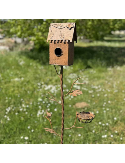 Tuteur nichoir oiseaux rouille 150x15x24cm