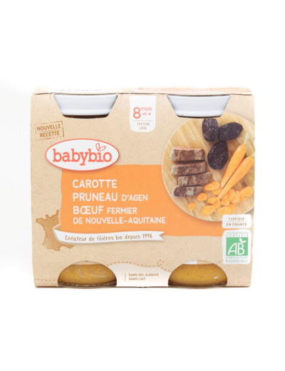 Pots Bébé Carotte Pruneau Bœuf Bio 2x200g