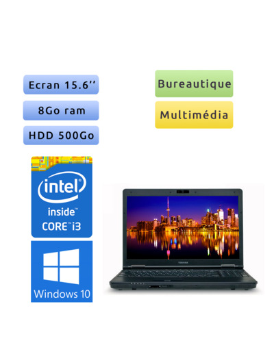 Toshiba Tecra A11 - Windows 10 - i3 8Go 500 Go - Webcam  - 15.6 - Ordinateur Portable