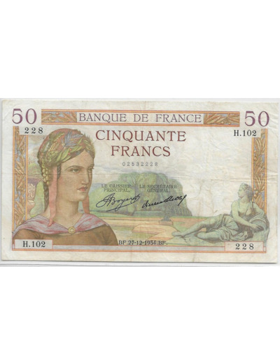 FRANCE 50 FRANCS CERES SERIE H.102 27-12-1934 TTB