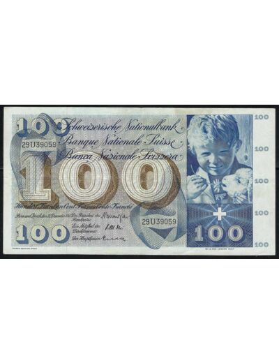 SUISSE 100 FRANCS FRANKEN 21-12-1961 SERIE 29U TTB