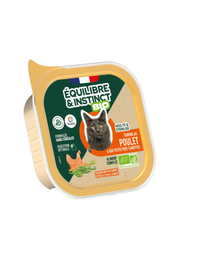 Équilibre & Instinct, Terrine BIO au poulet et aux petits pois carottes - 85g