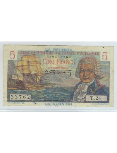 ILE DE LA REUNION 5 FRANCS ND 1947 SERIE T.24 TTB