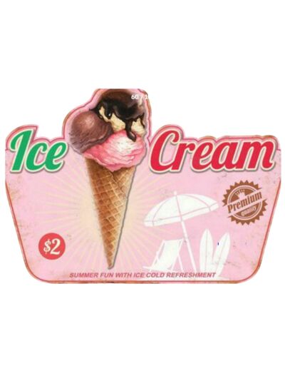 plaque métal  Ice Cream Summer fun with ice cold refreshment - 40 x 28 cm