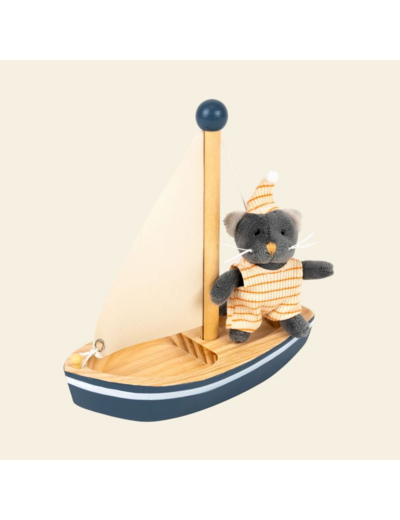 Peluche miniature Malo le chat en bateau