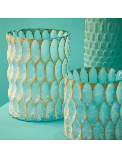 Bougeoir Cristal bleu verre 10x10x10cm