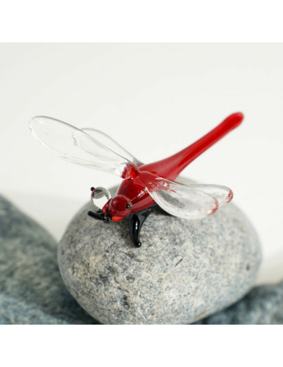 Figurine Miniature Libellule Rouge Verre 7x7x3cm
