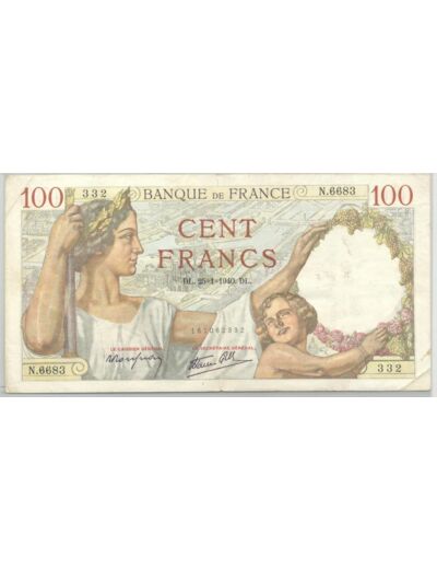FRANCE 100 FRANCS SULLY SERIE N.6683 25-1-1940 TTB