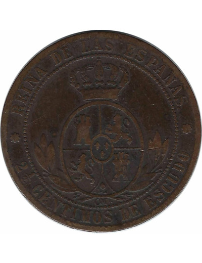 ESPAGNE 2.5 CENTIMOS 1868 OM ETOILE 8 POINTES (Barcelone) TB+